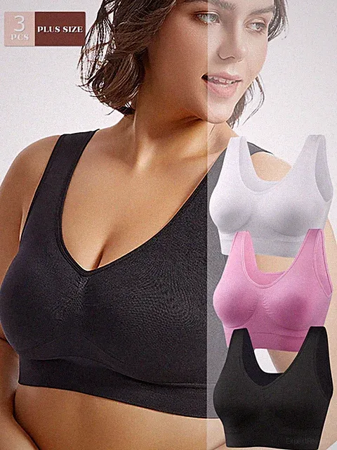 3 teiliges Damen Sport BH Set in großen Größen nahtlos und bequem für Billig24