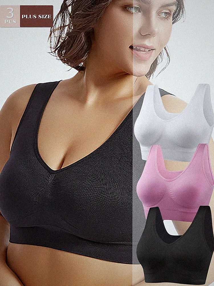 3 teiliges Damen Sport BH Set in großen Größen nahtlos und bequem für Billig24