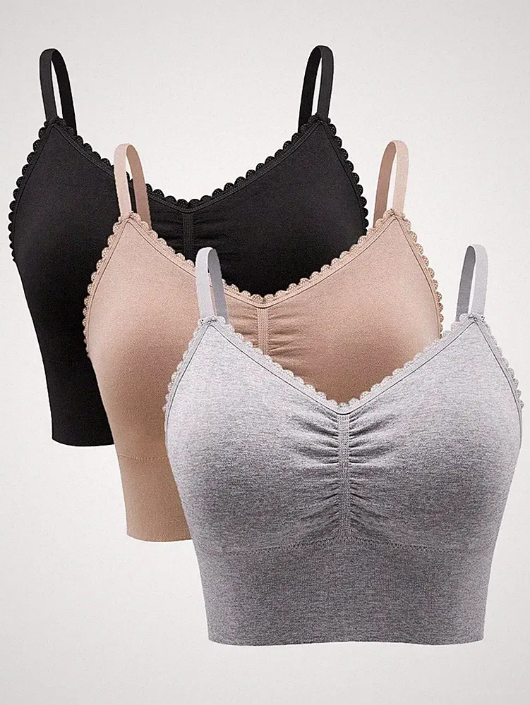 3 teiliges Set Nahtloser, Drahtloser BH in großen Größen mit elegantem Billig24