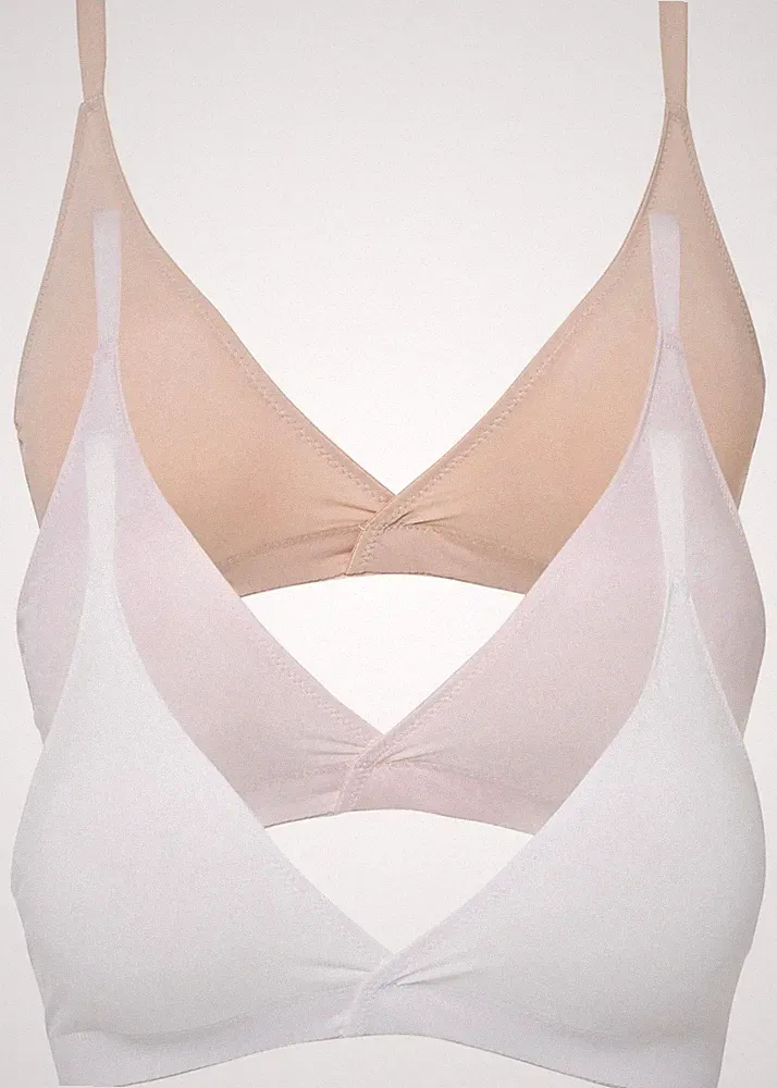 3-tlg Feel Comfort Bügellose BHs Gr. 70 Cup B Ecru Rosa Mattbeige Damen-Bra Neu