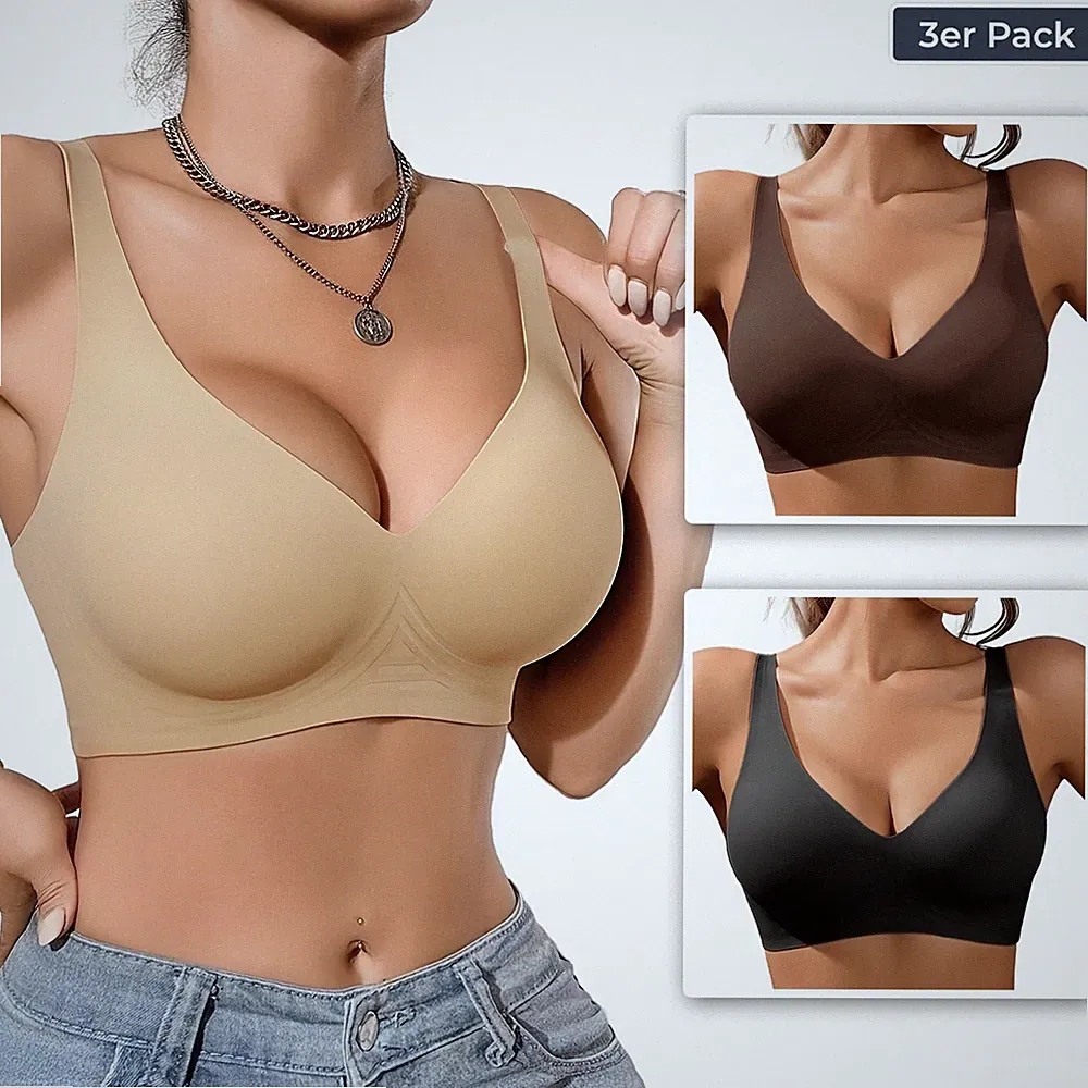 3er Damen BH Set Jelly Gel Push Up Nahtlos Sport BH Bequem Ohne Bügel S-XL