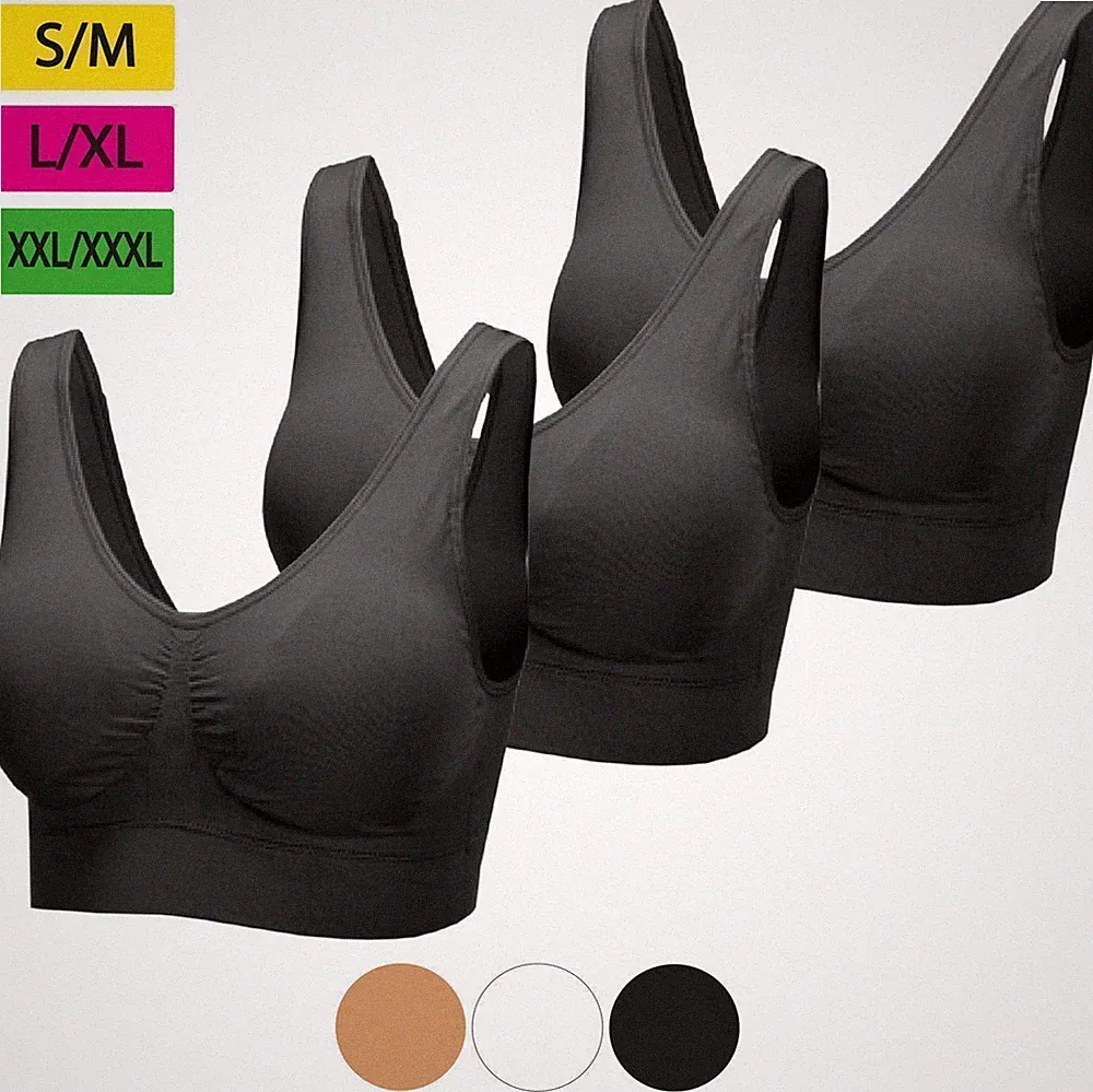 3er Pack Bra BH Seamless Bustier Yoga Sport "ohne Bügel" Unterwäsche Damen S-3XL