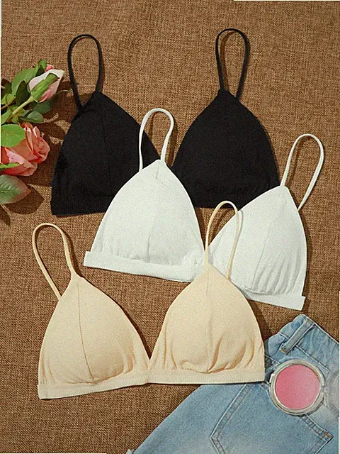 3er Pack gerippter Triangel BH Set für jeden Tag Billig24