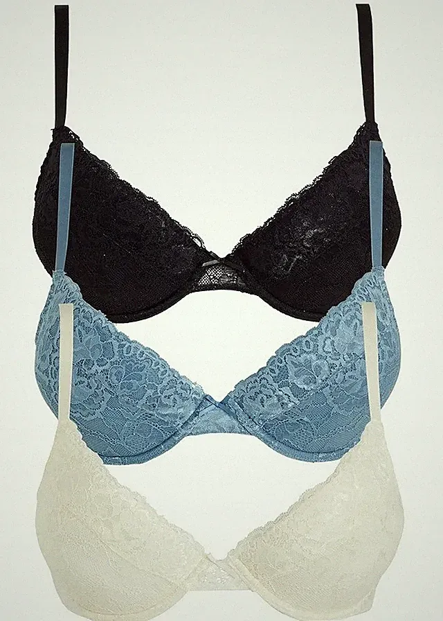 3er Pack Push up BH Bügel Gr. 75 Cup C Blau Weiß Schwarz Damen-Unterwasche Neu