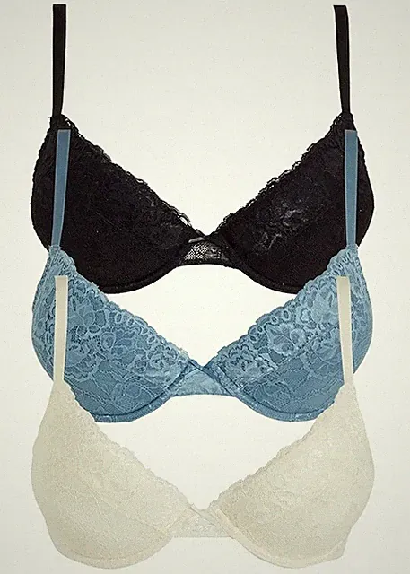 3er Pack Push up BH m Bügel Gr 80 Cup B Blau Weiß Schwarz Damen-Unterwäsche Neu