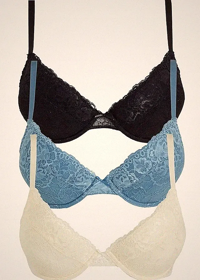 3er Pack Push up BH m Bügel Gr. 85 Cup B Blau Weiß Schwarz Damen-Unterwäsche Neu