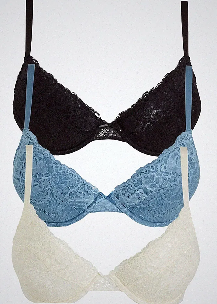 3er Pack Push up BH mit Bügel Gr. 100 Cup D Wollweiß Schwarz Jeansblau Neu
