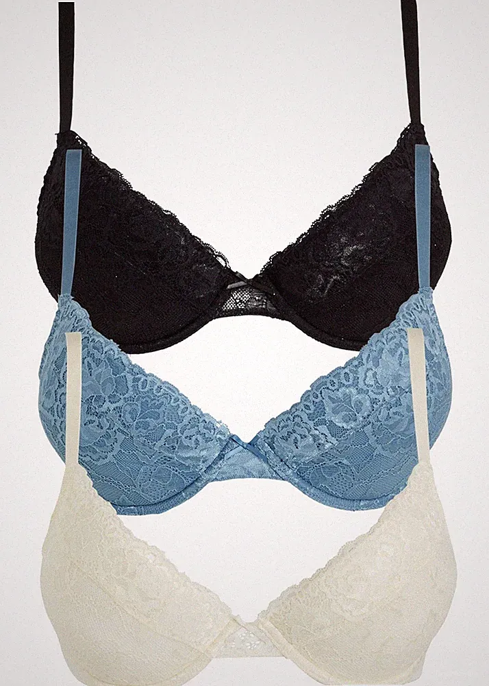 3er Pack Push up BH mit Bügel Gr. 100 D Wollweiß Schwarz Blau Damen-Bra Neu*