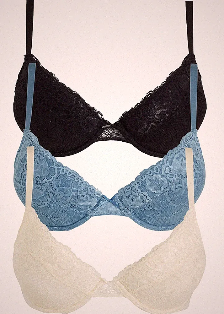 3er Pack Push up BH mit Bügel Gr. 75 D Wollweiß Schwarz Blau Damen-Bra Neu*