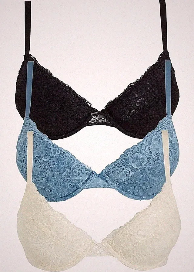3er Pack Push up BH mit Bügel Gr (85) B Blau Weiß Schwarz Unterwäsche Bra Neu*