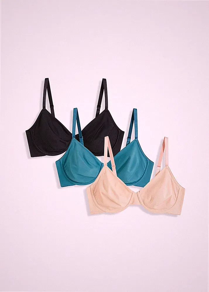 3er pack T-Shirt BH Gr. (80) C Schwarz + Kobalt + Beige Damen-Bra Oberteil Neu*