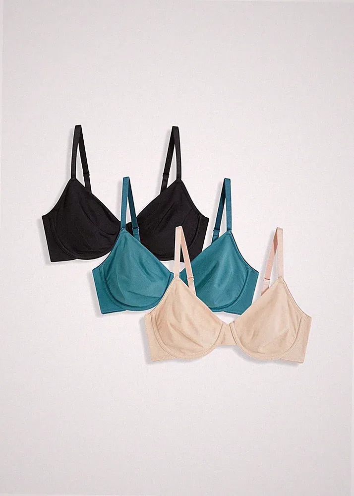 3er pack T-Shirt BH Gr. (85) C Schwarz + Kobalt + Beige Damen-Bra Oberteil Neu*