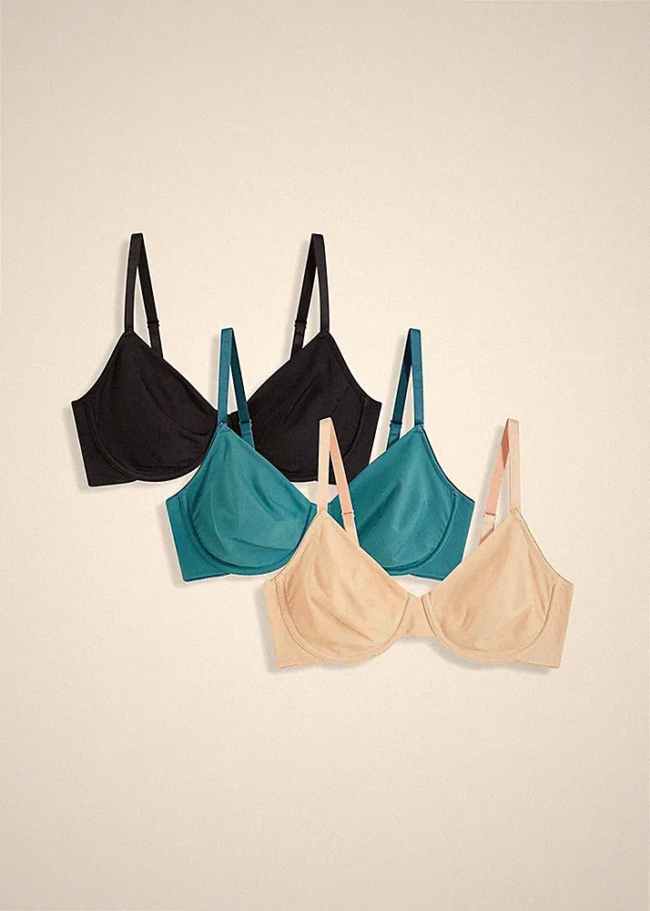 3er pack T-Shirt BH Gr. (90) C Schwarz + Kobalt + Beige Damen-Bra Oberteil Neu*