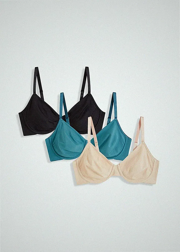 3er-Pack T-Shirt BH m Bügel Gr. 90 Cup B Schwarz Beige Grün Unterwasche Bra Neu*