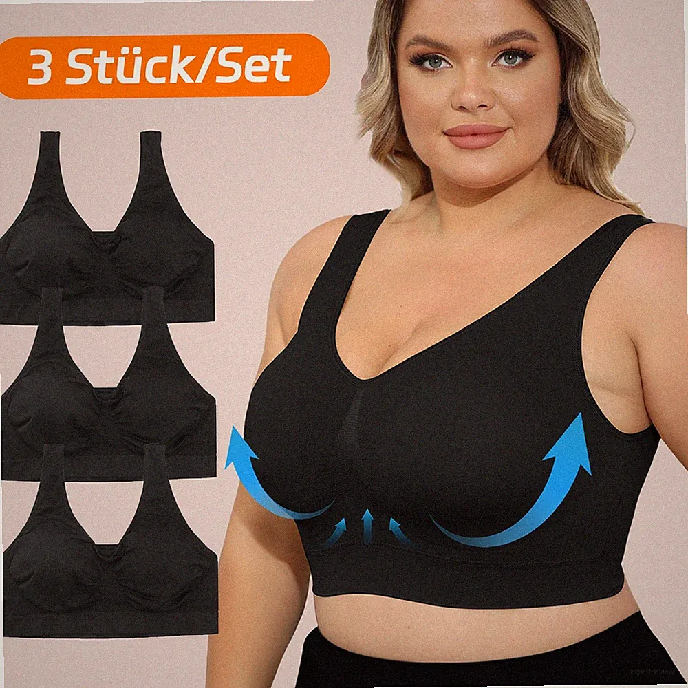 3er Plusgrößen Damen Sport BH Bustier Bra mit abnehmbarem Brustpolster XL-4XL