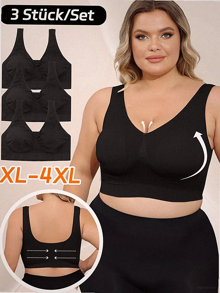 3er Plusgrößen Damen Sport BH Bustier Push Up Bustier Gepolstert Bra Tops XL-4XL