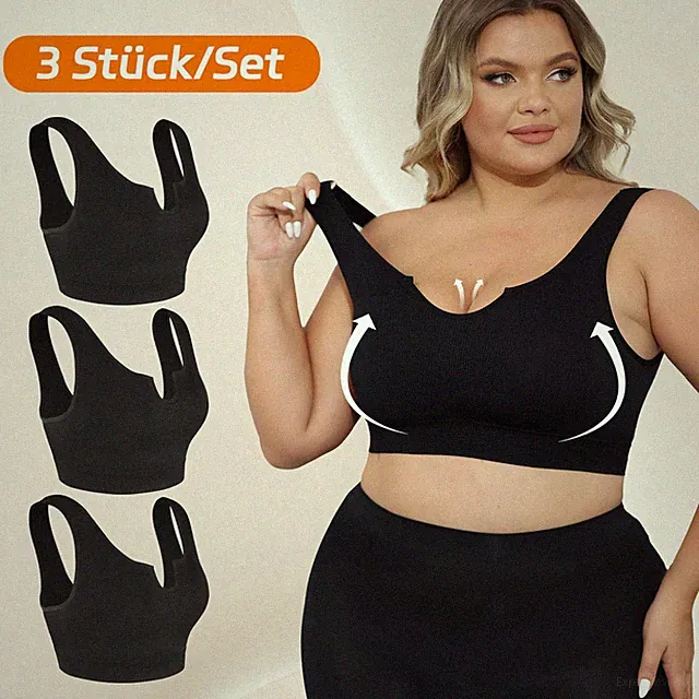 3er Plusgrößen Damen Sport BH ohne Bügel Push Up Bustier Sport Fitness BraXL-4XL