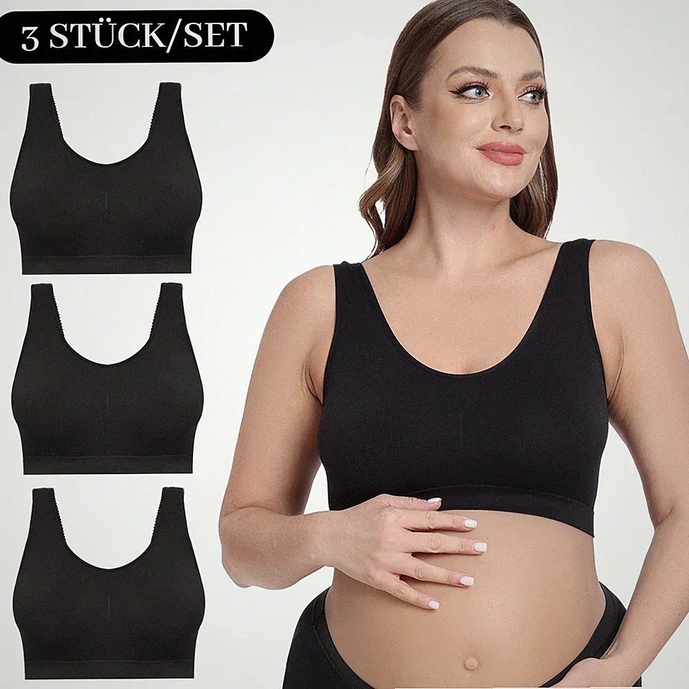 3er Schwangere Sport-BH Push Up ohne Bügel ungepolstert Unterwäsche Bra XL-4XL