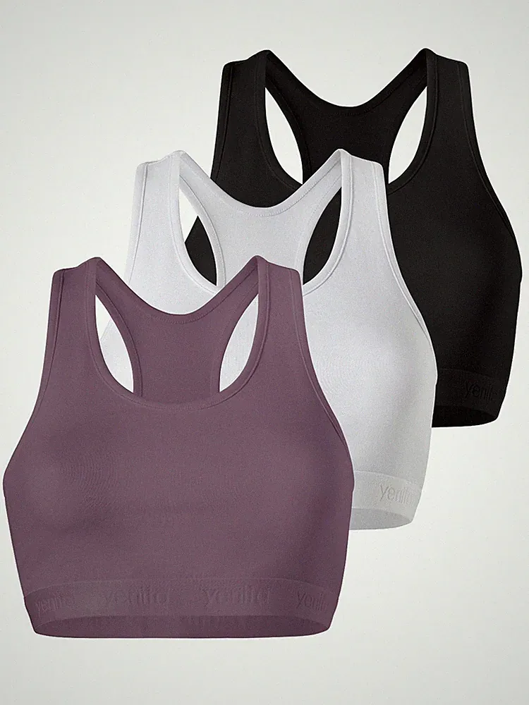 3er Set Bustier Sport BH Bra Racerback Yenita Unterwäsche ohne Bügel