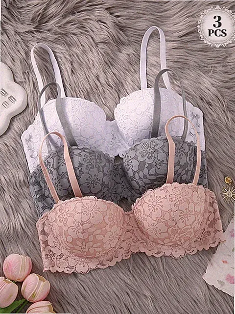 3er Set Damen Trägerloser Spitzen Push Up BH mit abnehmbaren Trägern Billig24