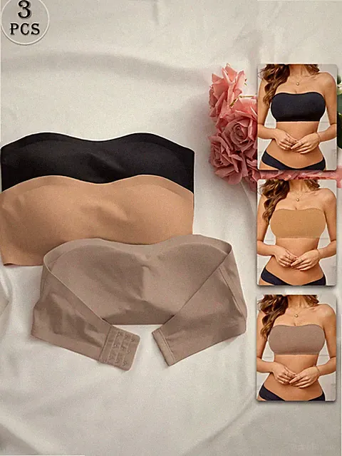 3er Set elegante & bequeme Damen Bandeau BHs nahtlose Unterwäsche Billig24