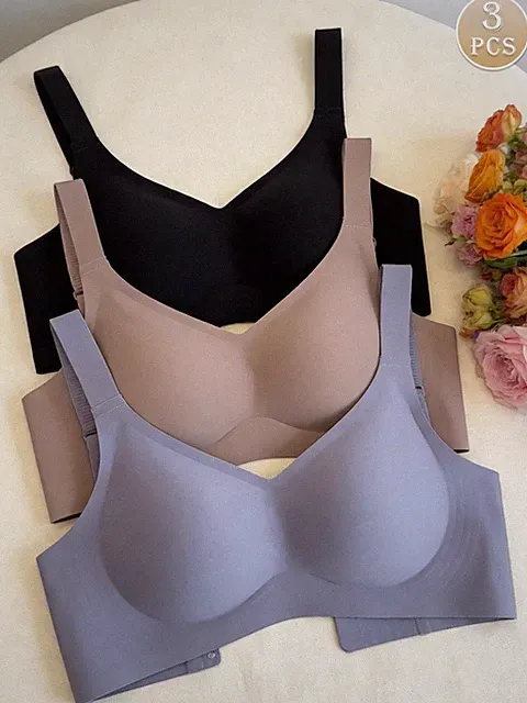 3er Set minimalistische, bequeme Sport BHs für Frauen nahtlos und Billig24