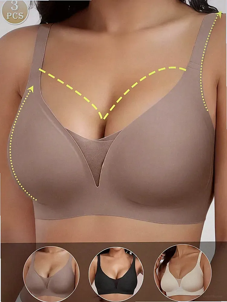 3er Set nahtlose BHs ohne Bügel für Frauen Weiche Minimizer Push up BHs Billig24