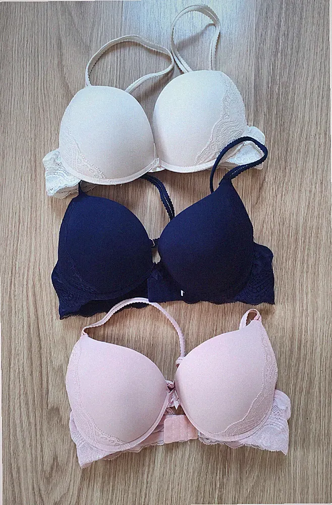 3er Set Push up BHs creme, rose und blau, 34 C - NEU
