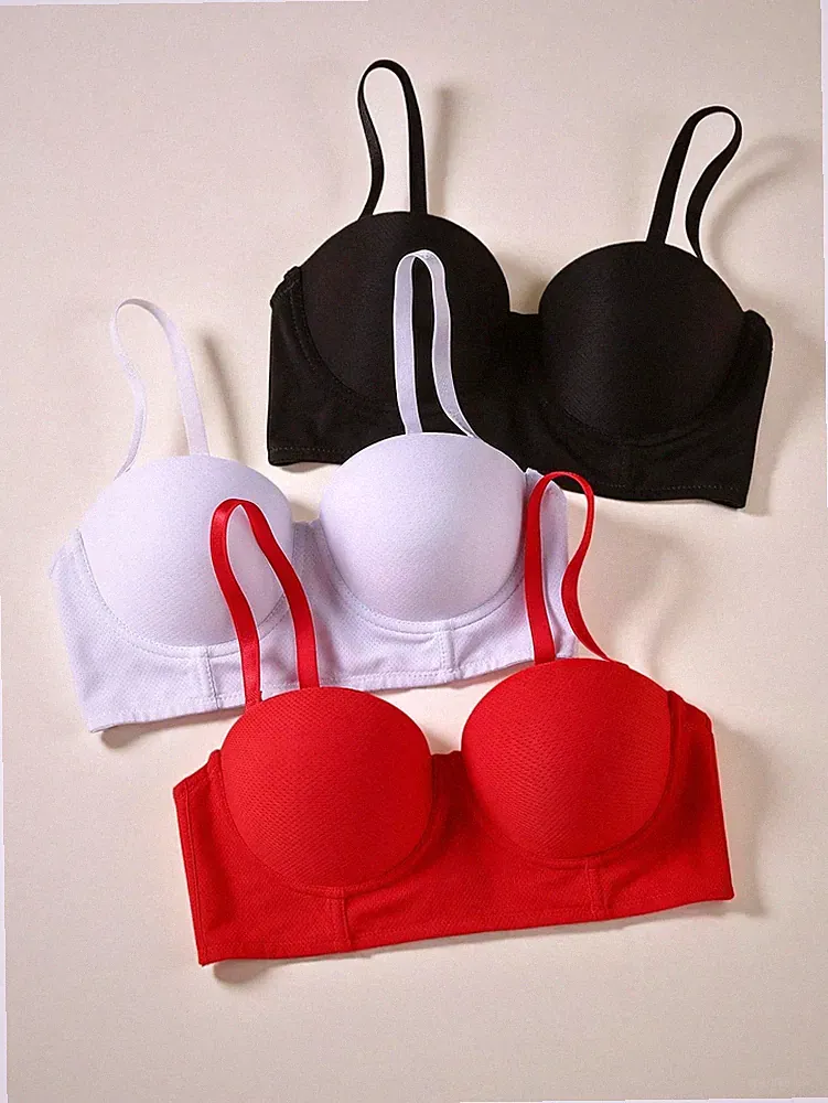 3er Set romantische & sexy trägerlose Bandeau BHs bequem & rutschfest Billig24