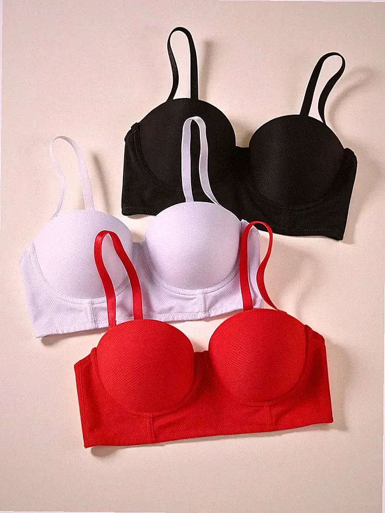 3er Set romantische & sexy trägerlose Bandeau BHs bequem & rutschfest Billig24