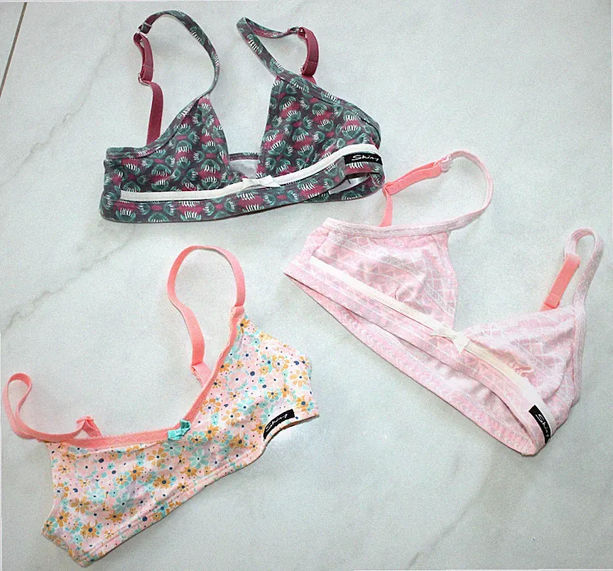 3er Set Skinny Mädchen Bustier Baumwolle Sport BH Top Unterwäsche Gr 140 wie neu