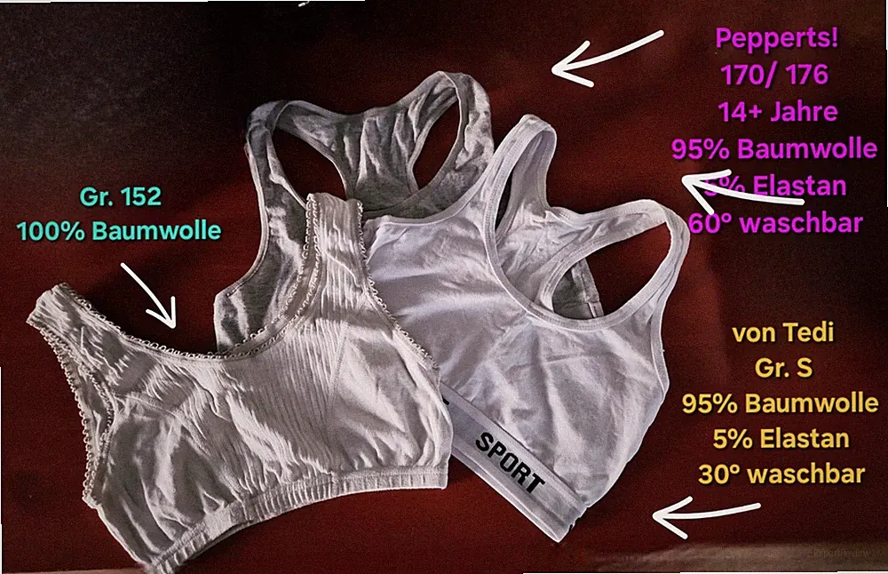 3er Top/ Sport BHs beige & weiß v. Pepperts ..., Gr. 152, 170/176 & S, Baumwollm