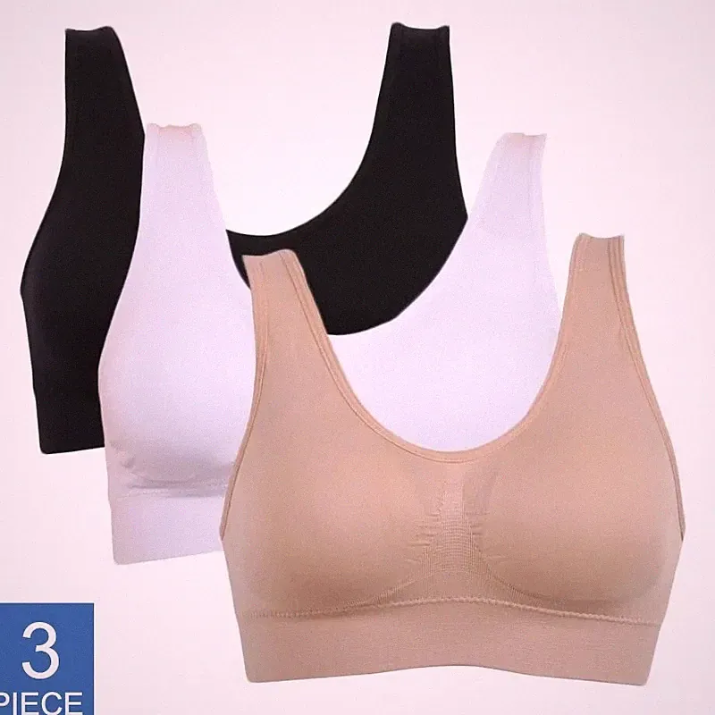3tlg Seamless Damen BH Set Push Up Kabellos Sport Komfort Bralette Übergröße