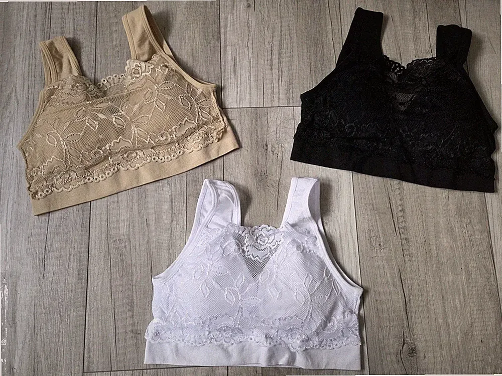 3x bügelloser Spitzen-BH Set M/L/XL 75/80 C/D schwarz weiß beige/nude Sport-BH