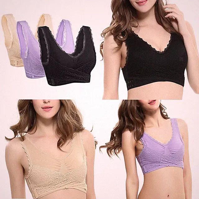3x Nahtloser Sport BH für Damen, Spitzen Bralette, Shapewear, bügelloser BH