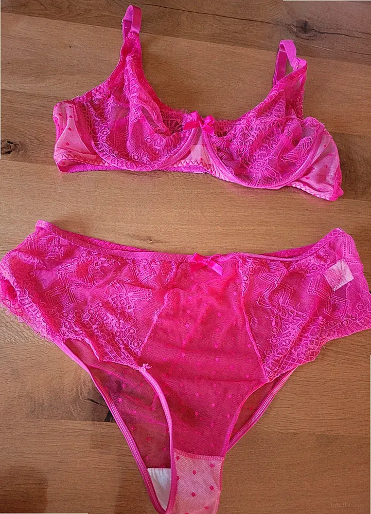3XL 100D rosa BH Set Höschen Sexy Dessous Plus Size Große Größen Durchsichtig