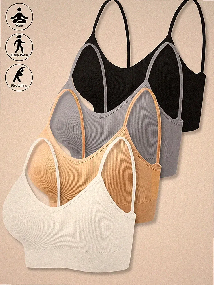 4er Set Damen nahtlose Träger BHs in modischen Farben Billig24