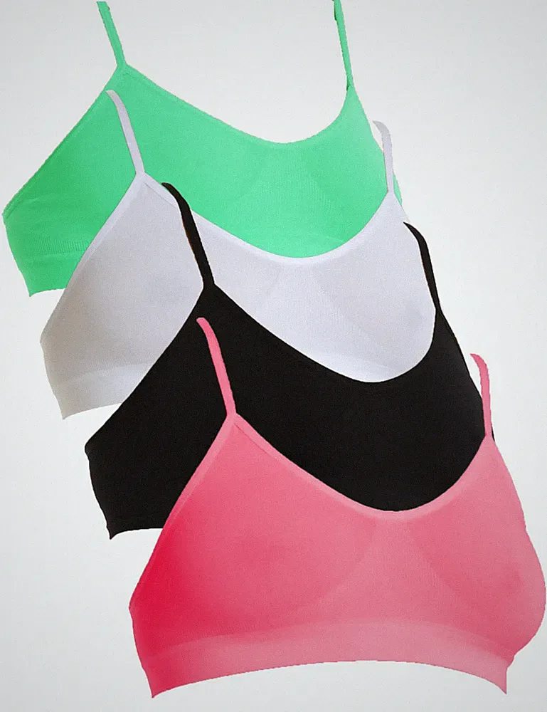 4er Set Mädchen Bustier Sport BH Top Seamless Farbmix Spaghetti 104 bis 158