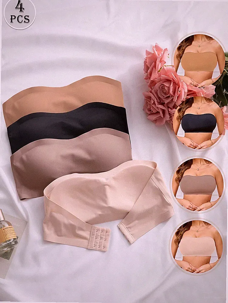 4er Set Rückenfreie, trägerlose nahtlose BHs für Damen Bequeme Röhrchen Billig24