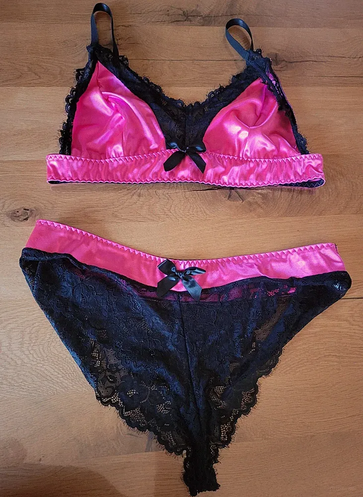 4XL Sexy Set BH Höschen Satin-Optik Spitze Plus Size Große Größen