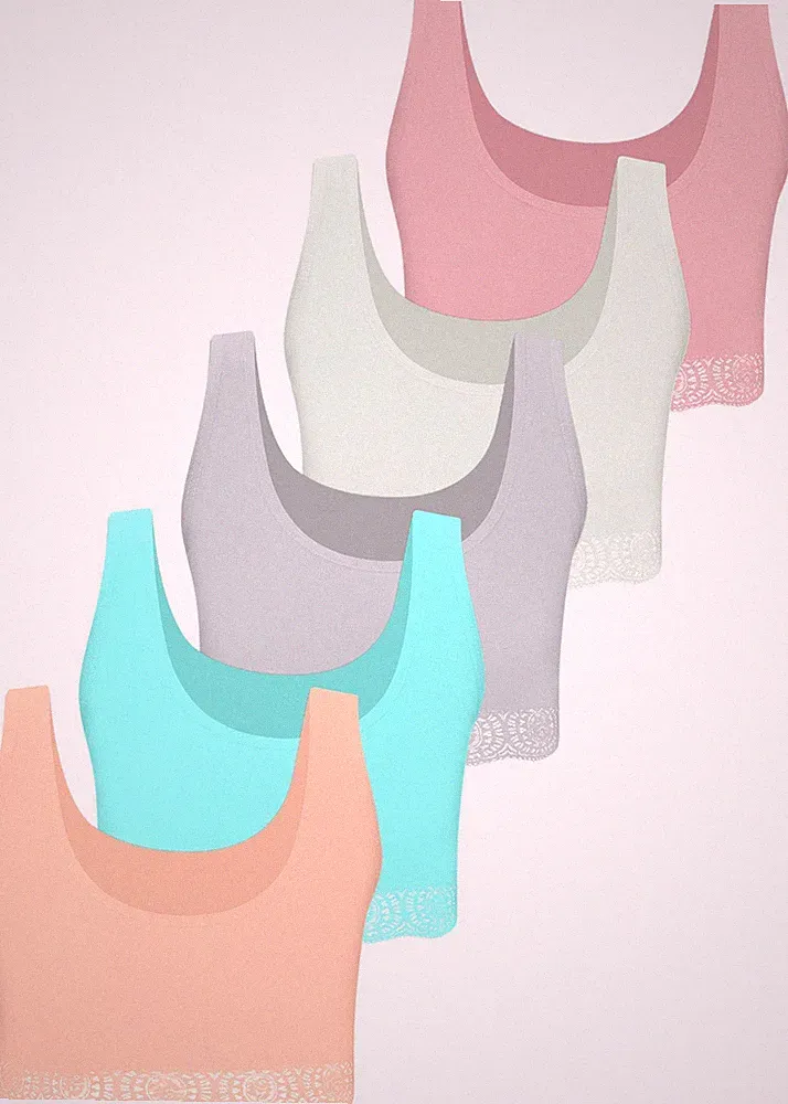 5 Mädchen Bustier Baumwolle mit Spitze Sport BH Unterwäsche Kinder Top