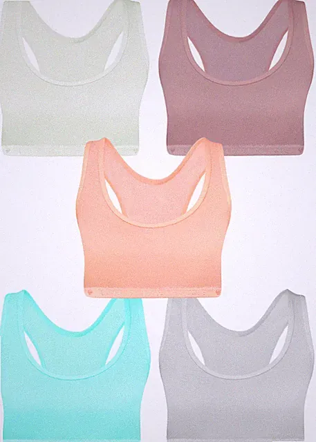 5 Mädchen Bustier Baumwolle Strass & Glitzer Sport BH Kinder Unterwäsche 128-170