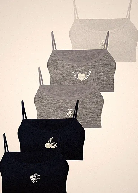 5 Mädchen Bustier Baumwolle Strass Sport BH Kinder Unterwäsche Bra Gr. 140-170