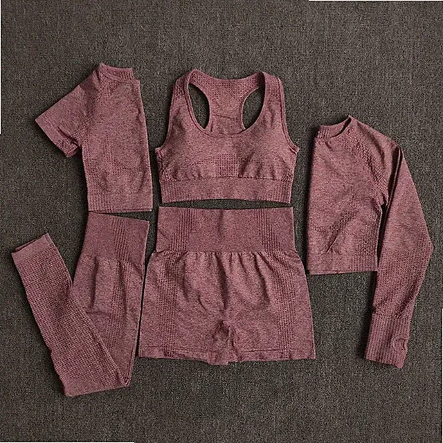 5 Stk Damen Leggings Push Up Stretch Leggins Yoga Fitness Hose Sport BH Set Top