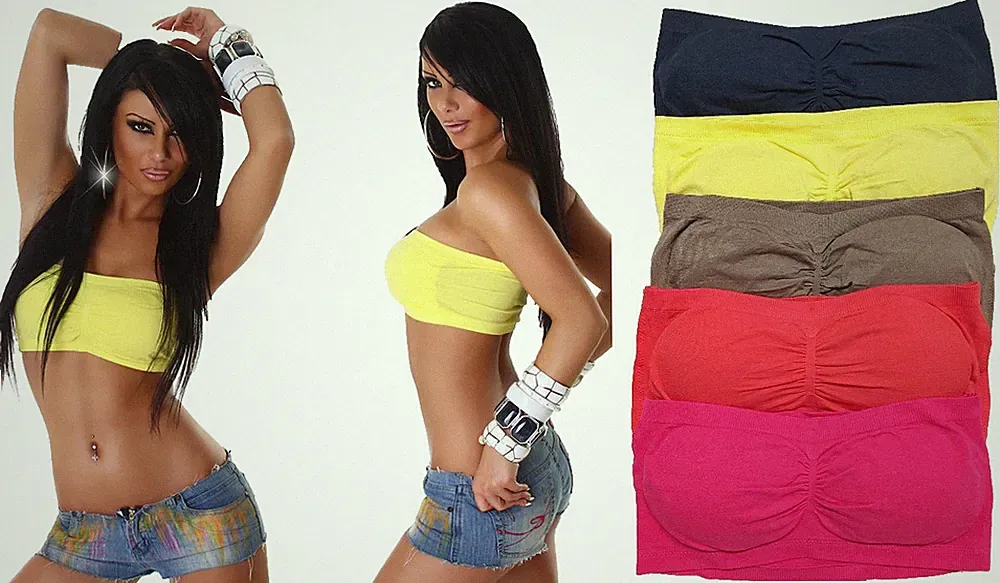 5 x BH Bustier Sport Top Push Up Bandeau Stretchtop Damen Untertop NEU 34 36 38