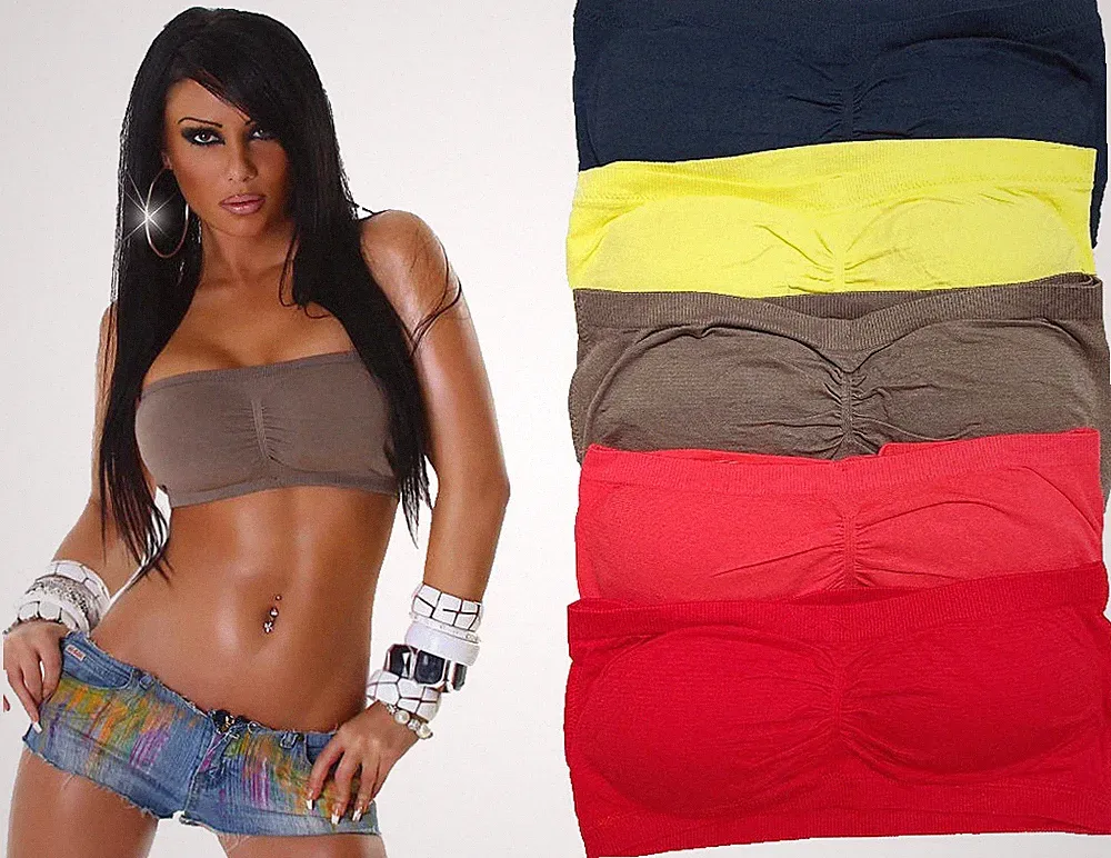 5 x BH Bustier Sport Top Push Up Trägerlos Stretchtop Untertop 5 Stück 34 36 38