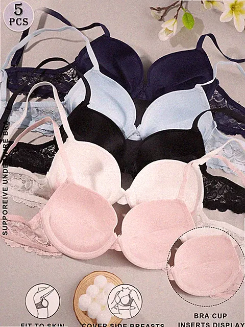 5er Pack eleganter einfarbiger Spitzen Patchwork Push Up BH Billig24