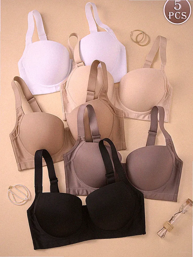 5er Pack Nahtlose BHs in großen Größen Glatte, minimalistische Lift Billig24
