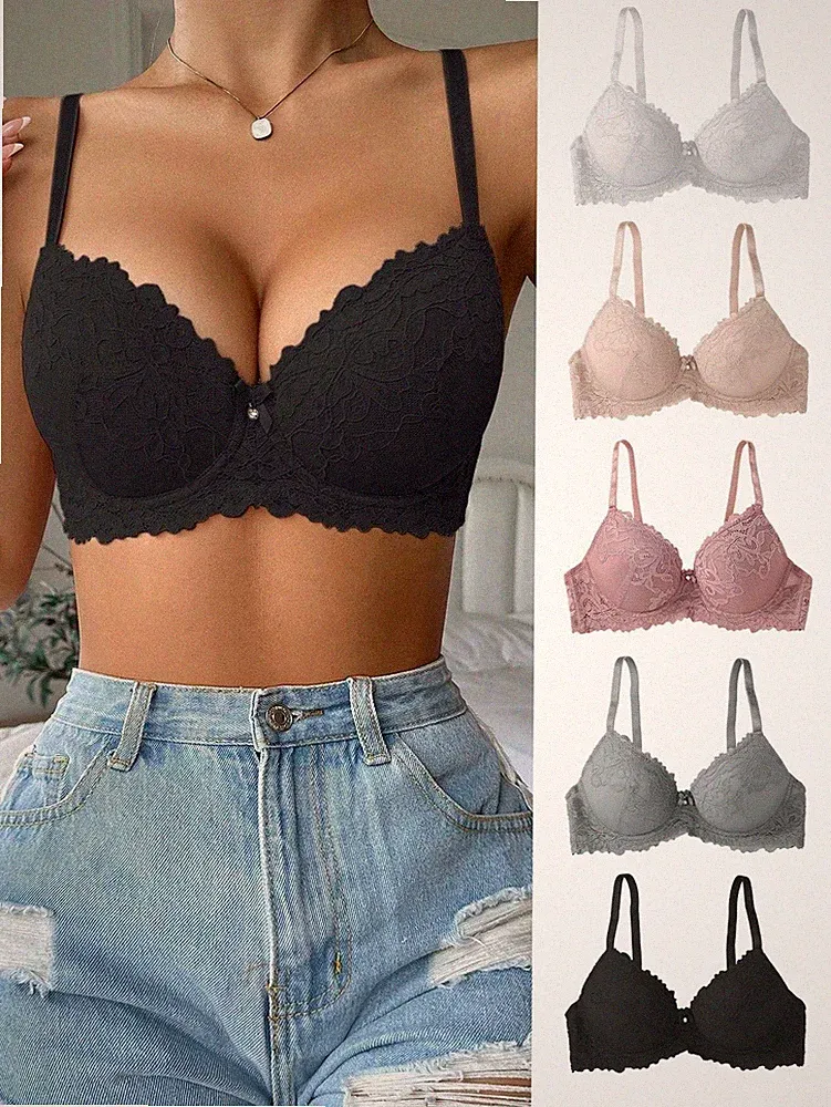 5er Pack romantische & süße Spitzen Push Up BHs für eine feminine Billig24