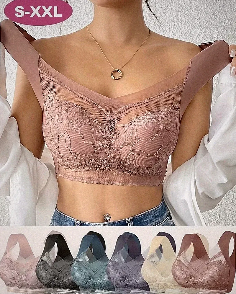 [6 Farben] Damen Spitzen BH mit Schale ohne Bügel Bustier Komfort Push Up Sexy ♥